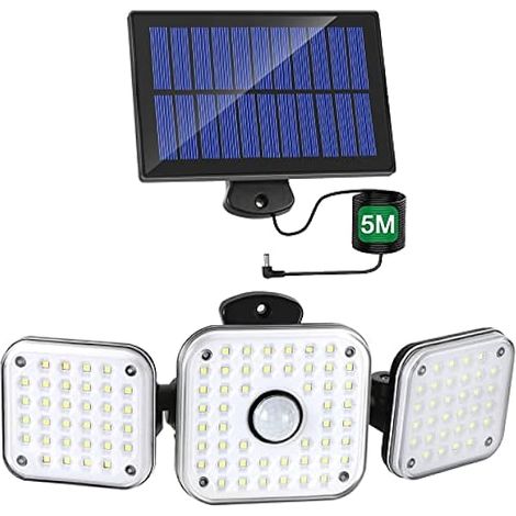Lampe Solaire Extérieur 1200lm Super Lumineuse Lumière solaire extérieure avec Détecteur, 3 Modes D'éclairage, IP65 étanche Angle D'éclairage Réglable sur 270°, Avec Câble étanche de 5m… (1/5)