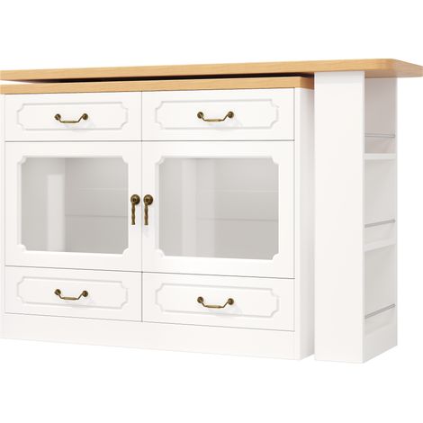 Table bar extensible blanche en MDF 203 x 39 x 92,8 cm avec LED et espace de rangement (1/5)