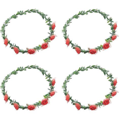 Couronne de fleurs roses (lot de 4) pour cheveux de mariée, bandeau et guirlande, accessoire de coiffure pour femmes et filles-Red (1/5)