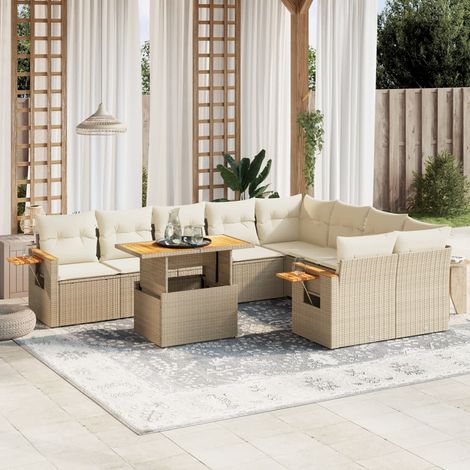 Juego de sofás jardín con cojines beige 10 pzas ratán sintético vidaXL (1/3)