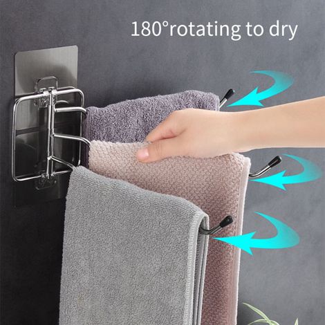 Porte-serviettes à Bras Pivotants - Barre Pivotante 24 cm - Porte-serviettes Murale à 3 Bras - Pour Salle De Bain Cuisine - 1 Pièce (1/5)