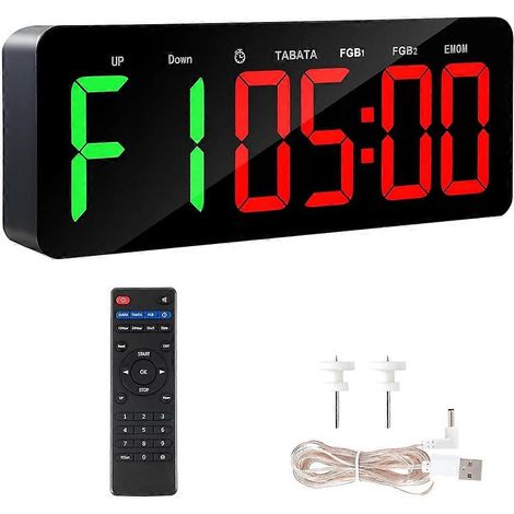 Minuteur de fitness Tabata/FBG/EMOM - Grand minuteur d'entraînement pour salle de sport à domicile avec télécommande, compte à rebours et chronomètre, prise européenne (1/5)