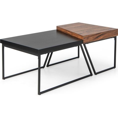 Set di 2 tavolini da caffè impilabili di design con pratico contenitore dimensioni 120 x 60 x 46 cm utilizzo versatile MDF nero e marrone 200019639