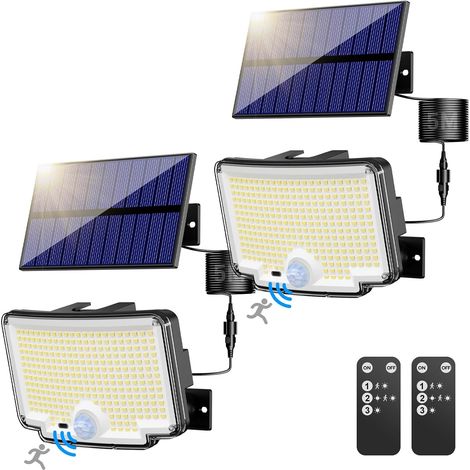 Lampe Solaire Extérieur Detecteur de Mouvement【310 LED/3Mode/Angle d'éclairage 270 °】, Lumiere Solaire Extérieure avec Télécommande, Étanche Eclairage Exterieur Solaire avec Câble de 5M 2 pièce (1/5)