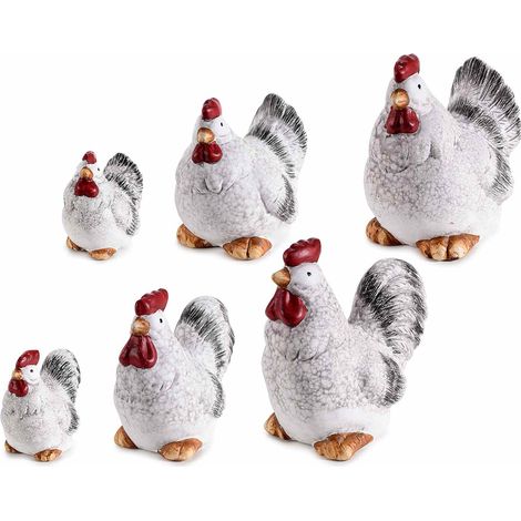 Set 3 pezzi di gallinelle decorative in terracotta colorata da appoggiare, set da 2 pezzi, Grande: 13 x 7,5 x 13 H