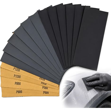 16 Pièces Papier de Verre Abrasif Ponçage Sec et Humide Grain 800-5000 (1/5)