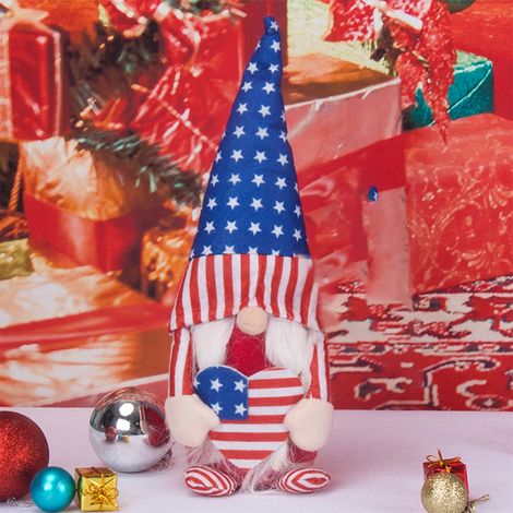 Gnome En Peluche - Décoration De Table Pour Le 4 Juillet - Thème Patriotique Rouge Blanc Bleu - Lot De 1 (1/5)