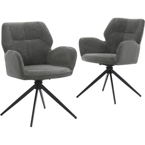 Set de 2 sillas de comedor giratorias de tela efecto terciopelo gris oscuro con patas metálicas (1/5)