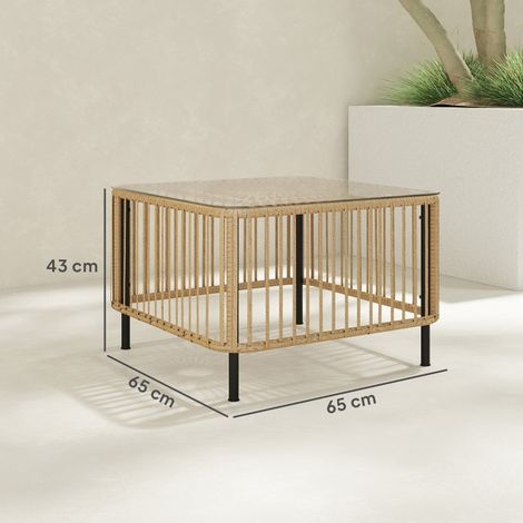 Table de jardin en polyrotin, 65 x 65 x 43 cm, table d'appoint résistante aux intempéries, table de terrasse carrée avec plateau en verre, table basse, table de balcon, mobilier de jardin pour jardin, (1/5)