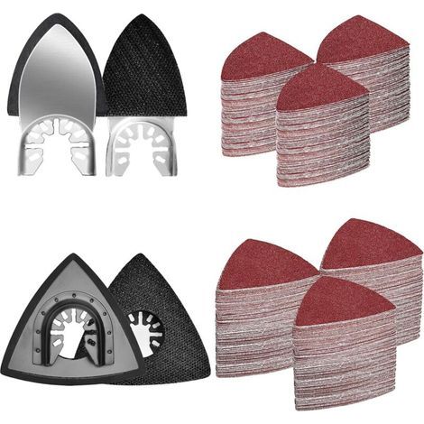 Kit de 204 patins de ponçage multi-outils, 2 patins de ponçage triangulaires, 2 tampons de sable pour bout des doigts, 200 pièces 60/80/120/180/240/320 grain de papier abrasif pour surfaces en bois (1/4)