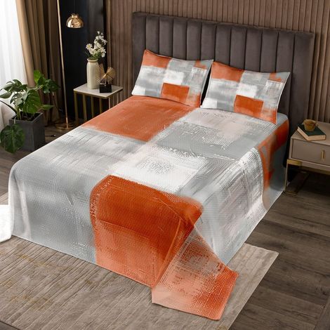 Couvre-Lit 260x240 Gris-Orange avec 2 Taies d'oreiller, Dessus de Lit Aquarelle Dégradé, Couverture de Lit Peinture À l'huile, Jetés de Lit Esthétique Vintage Grunge (1/4)