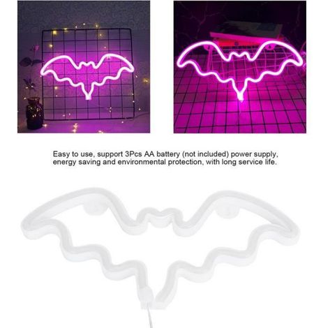 Neon Lights au néon chauve-souris, Lampe Neon, LED néon chauve-souris, enseigne au néon Halloween décoration (Rose) (1/4)