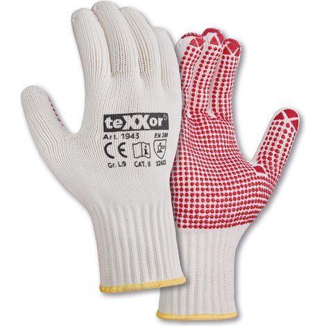 teXXor® Grobstrick-Handschuhe BAUMWOLLE/NYLON, Beige/rote Noppen (1/5)