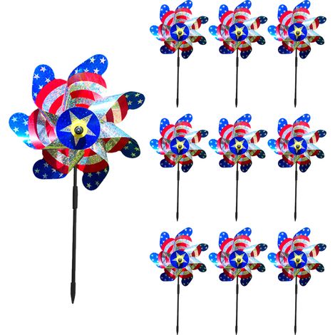 Decoración de estilo rústico, 7 aerogeneradores repelentes de pájaros, color plata, material PET, 55 cm, paquete de 10 (1/5)