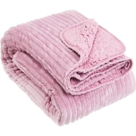 Plaid - JUANIO - 150 x 125 cm - Flanelle 280 GSM - Sherpa 200 GSM - Rose (1/4)