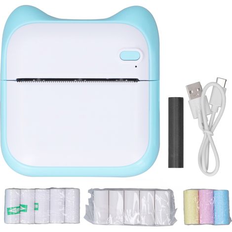 Imprimante thermique de poche sans fil HD avec 5 rouleaux de papier, mini imprimante pour étiquettes, aide à l'apprentissage et notes d'étude (1/5)