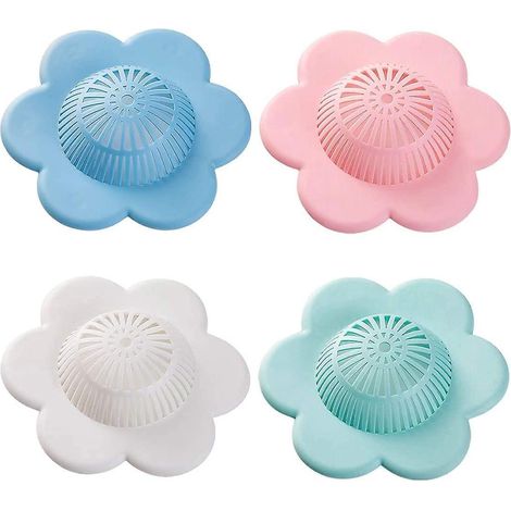 4er-Set Haarfänger mit Blumenmuster, Silikon-Duschablaufabdeckung, Abflussschutz für Badewanne und Dusche mit Saugnäpfen, passend für (1/5)
