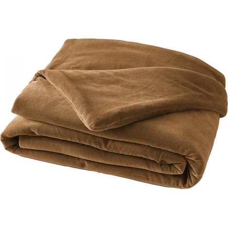 HARRIS - Chemin de Lit 90x200cm Velours de Coton Coloris Camel (1/3)