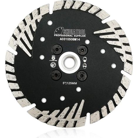 Hoja de diamante ZOLGINAH de 125 mm x M14, hoja turbo con dientes protectores oblicuos para hormigón, ladrillo, azulejo, granito, mármol, mampostería (1/4)