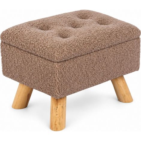 Relaxdays Storage Stool, Teddy Fabric, H x W x D: 28 x 38 x 28 cm, Boucle Hallway, Boho, Dressing Table Chair, Brown (1/5)