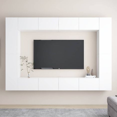vidaXL Ensemble de meubles TV 8 pcs Blanc Bois d'ingénierie (1/5)