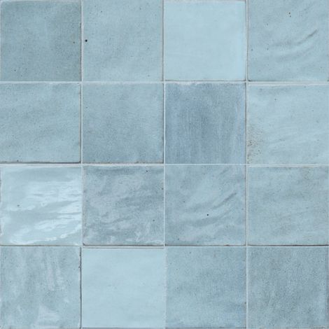 Carrelage effet Zellige Bleu Clair 10x10x0,85 cm Brillant Orisel - Mur intérieur (vendu par carton de 0,6 m²) - RO'MA CARRELAGE