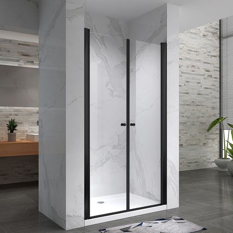 GINA-BLACK Porte de douche H180 x L.96 à 100 cm Verre Transparent