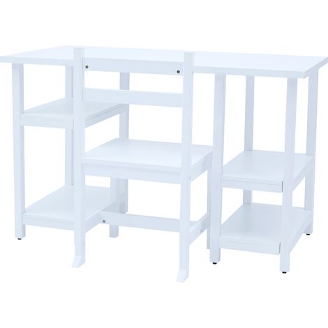 Teamson Kids - Kinder Holzschreibtisch & Stühle Set mit Regalen an der Seite - Weiß (1/5)