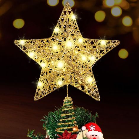 Étoile LED dorée pour Sapin de Noël – Cimier Lumineux pour Décoration de Sapin et Fête, Topper de Noël Élégant (1/4)