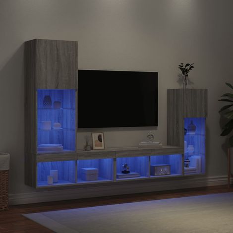 4-tlg. Wohnwand mit LED-Beleuchtung Grau Sonoma Holzwerkstoff vidaXL (1/5)