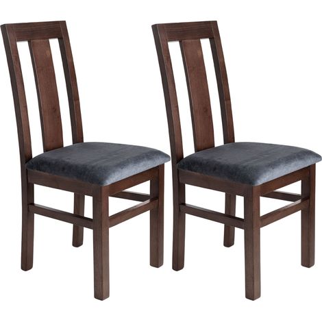 Lot de 2 chaises en hêtre chêne foncé assise tissu gris - MARTHA