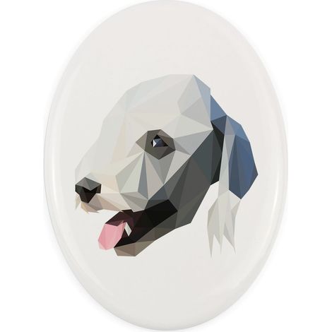 Bedlington Terrier, Rothbury Terrier - piatto geometrico con foto e iscrizione di Art-Dog (1/4)