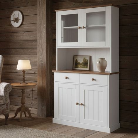 Aparador Pattada, Alacena 2 Cajones, 4 Estantes, Apertura Abatible, Deslizante, 90x45x190h cm Blanco (1/5)