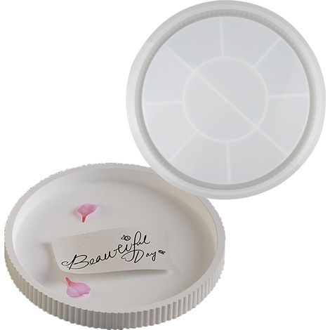 Moule à béton rond - Plateau rond en silicone avec rainures pour moules en résine - 22,5 cm (1/5)