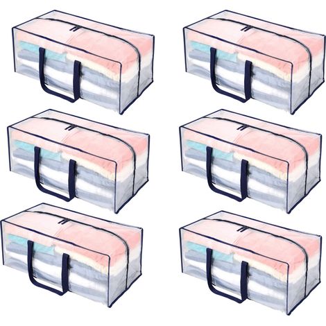 Lot de 6 sacs de rangement transparents très résistants, sac de déménagement, organisateur de vêtements, fourre-tout de rangement (1/5)