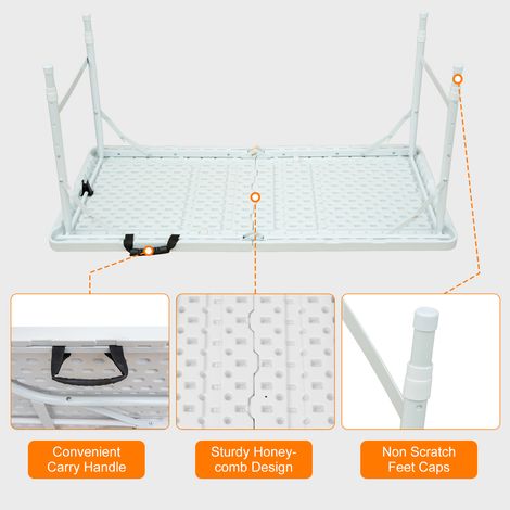 tavolo pieghevole portatile resistente da 125 cm con manico, tavolo pieghevole altezza regolabile, tavolo multifunzionale per campeggio, picnic, feste al chiuso/esterne, capacità 135 kg (bianco) (1/5)