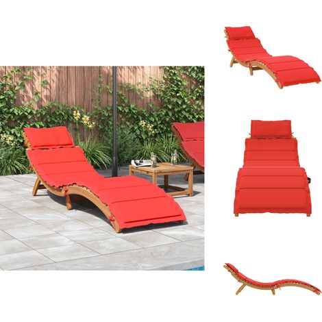 Chaise longue avec coussin rouge bois d'acacia solide - Chaises Longues - Bains De Soleil - Mobilier De Jardin - Chaises Longues Pliables - Terrasse (1/5)