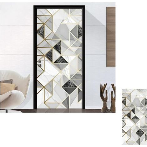 Porte Photo 3D Autocollant Mural - Sticker für Türen, Poster mit geometrischer Marmorstruktur