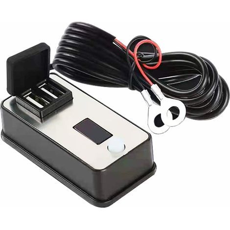 Wasserdichter Universal-Kfz-Ladegerät (2,4 A, 12–24 V) mit Digitalanzeige und zwei USB-Anschlüssen. Geeignet zum Laden von Mobiltelefonen, Motorrädern und Fahrrädern. (1/5)