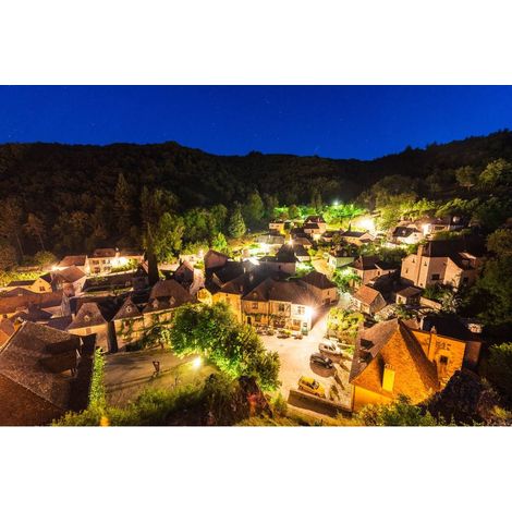 Tableau sur toile Saint-Cirq-Lapopie de nuit 65x97 cm - Impression sur Toile Murale Décorative - Image imprimée en HD sur Toile - Toile sur Châssis en Bois FSC - Fabriqué en France (1/5)