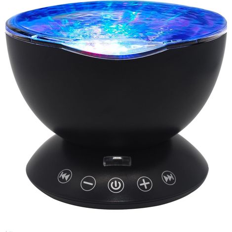 Veilleuse projecteur Ocean Waves avec lecteur de musique intégré et télécommande Mode lumière 7 couleurs pour la décoration (Noir) (1/5)