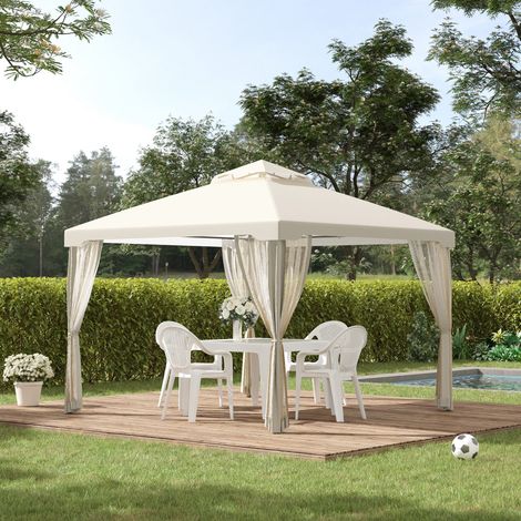 Gazebo avec moustiquaire, 3x3m. Structure en métal et toile en polyester. Beige.