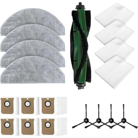 Lot de 19 accessoires pour aspirateur robot Cecotec Conga 7490 Ultimate Home X-Treme : comprend 1 brosse principale, 4 brosses latérales, 4 filtres, 4 serpillères et 6 sacs. (1/4)