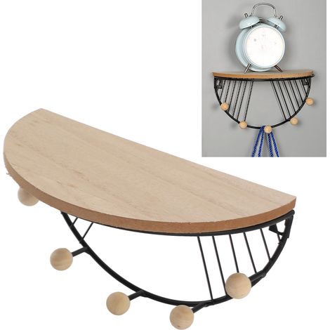 Modernes Wandregal Silkhome Afsnitsform zur eleganten Wandmontage mit Haken, aus schwarzem Holz-Eisen-Verbundmaterial, Maße 25 x 12,5 cm (1/5)
