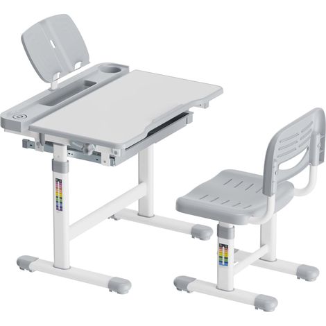 Toboli Escritorio para niños regulable en inclinación/altura con silla cajón sujeta libros