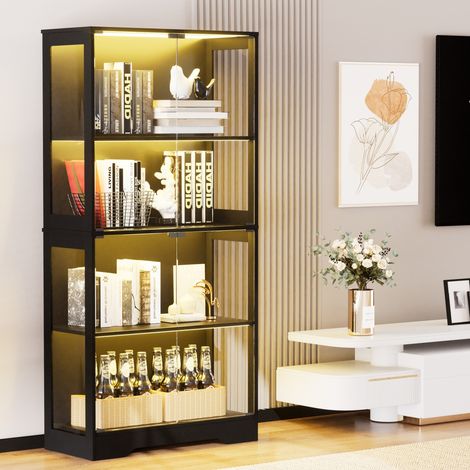 BLANKETSWARM - Vitrine en verre avec LED, 80×35×165 cm Vitrine pour collection avec portes en verre, Vitrine salon avec 4 étagères, Meuble vitrine verre pour la Maison et le Bureau,Noir (1/5)