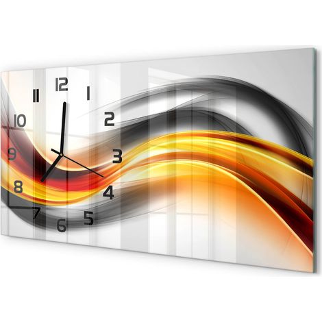 Horloge Murale Design Original 60x30 cm Verre Trempé Silencieuse Salon Abstraction de vague (1/5)