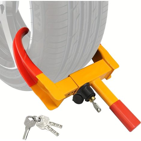 Bloque-roue antivol réglable à 9 trous en acier A3, antivol de roue haute visibilité rouge et jaune pour voiture, camion, remorque, SUV et camping-car (1/5)