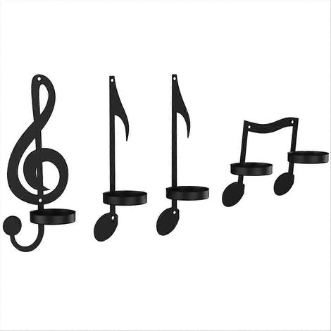Bougeoir en forme de note de musique (4 pièces) - Applique murale noire (1/5)