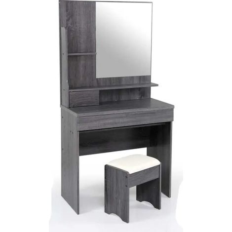 Toilette con sgabello wenge 80 x 40 x 155 cm, con espejo y cdrawer